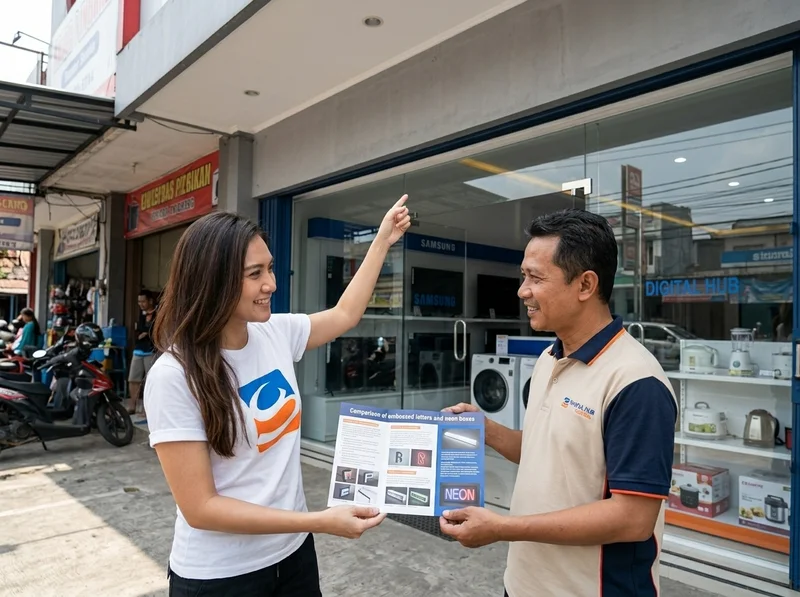Perbandingan neon box, huruf timbul, dan neon flex untuk signage toko di Palembang