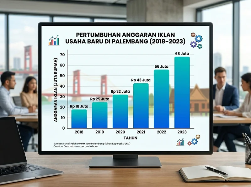 Grafik batang menunjukkan pertumbuhan anggaran advertising untuk bisnis baru di Palembang
