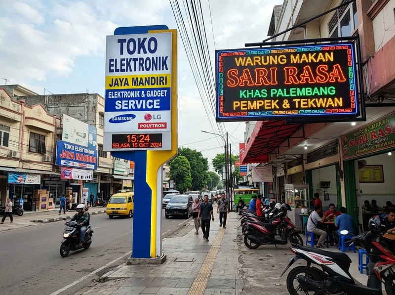 Perbandingan pylon sign dan neon box untuk usaha di Palembang