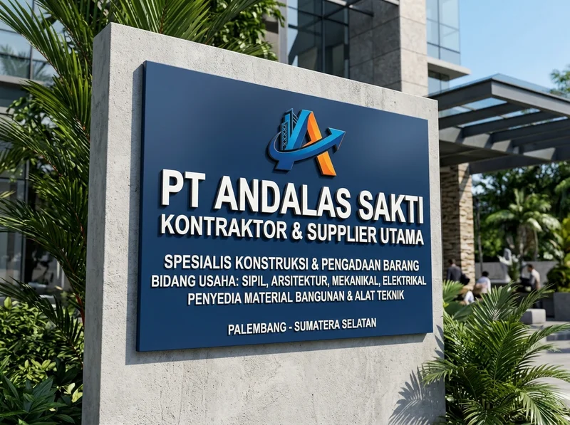 Huruf timbul akrilik PT Andalas Sakti Perkasa di gedung kantor Palembang